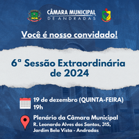 6ª Sessão Extraordinária de 2024 acontecerá nesta quinta-feira (19)