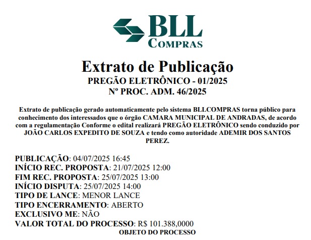 Câmara de Andradas lança edital para contratação de serviço de publicidade em rádio FM