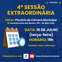 Câmara de Andradas realiza 4ª Sessão Extraordinária de 2025 nesta terça-feira