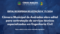 Câmara Municipal de Andradas abre edital para contratação de serviços técnicos especializados em engenharia civil