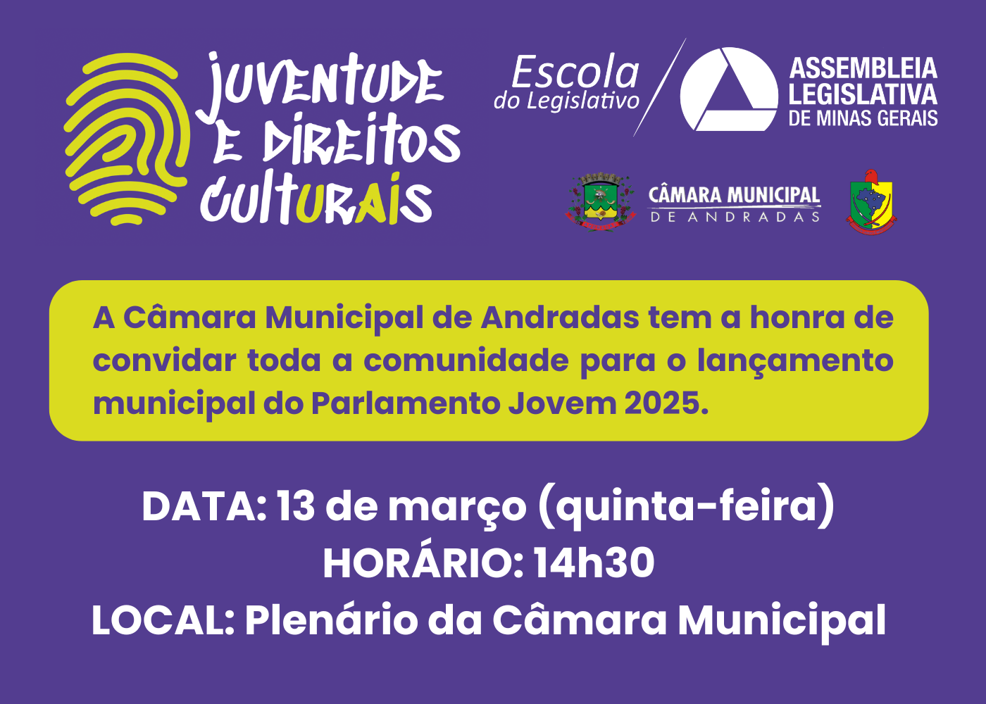 Câmara Municipal de Andradas promove lançamento do Parlamento Jovem 2025