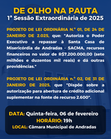 Câmara Municipal de Andradas realizará 1ª Sessão Extraordinária de 2025