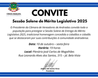 Câmara Municipal de Andradas realizará cerimônia de entrega do Mérito Legislativo 2025