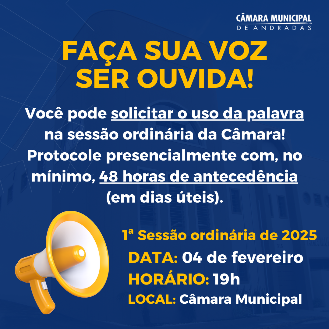 Cidadãos têm voz na Câmara: Inscreva-se para falar nas Sessões Ordinárias