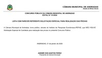 CONCURSO PÚBLICO - EDITAL N.º 01/2024: LISTA COM PARECER REFERENTE SOLICITAÇÃO ESPECIAL PARA REALIZAÇÃO DAS PROVAS