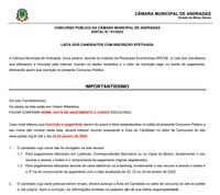 CONCURSO PÚBLICO - EDITAL N.º 01/2024: LISTA DOS CANDIDATOS COM INSCRIÇÃO EFETIVADA