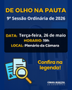 Confira a pauta da 09ª Sessão Ordinária da Câmara Municipal de Andradas 