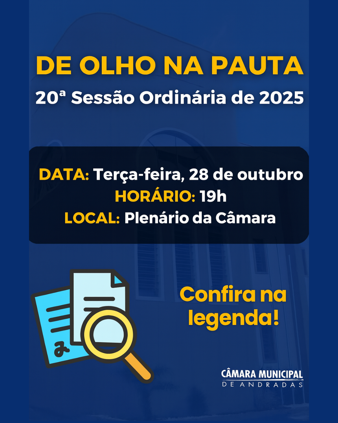 Confira a pauta da 20ª Sessão Ordinária de 2025