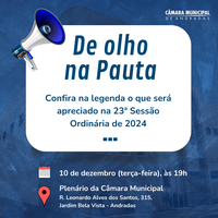 Confira a Pauta da 23ª Sessão Ordinária de 2024