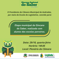 Etapa Municipal da Gincana do Saber será realizada na Câmara de Andradas