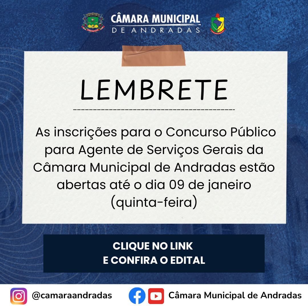 Inscrições do  Concurso Público para o cargo de Agente de Serviços Gerais estão abertas até o dia 09 de janeiro