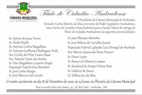 Câmara realiza Sessão Solene de entrega de Título de Cidadão Andradense