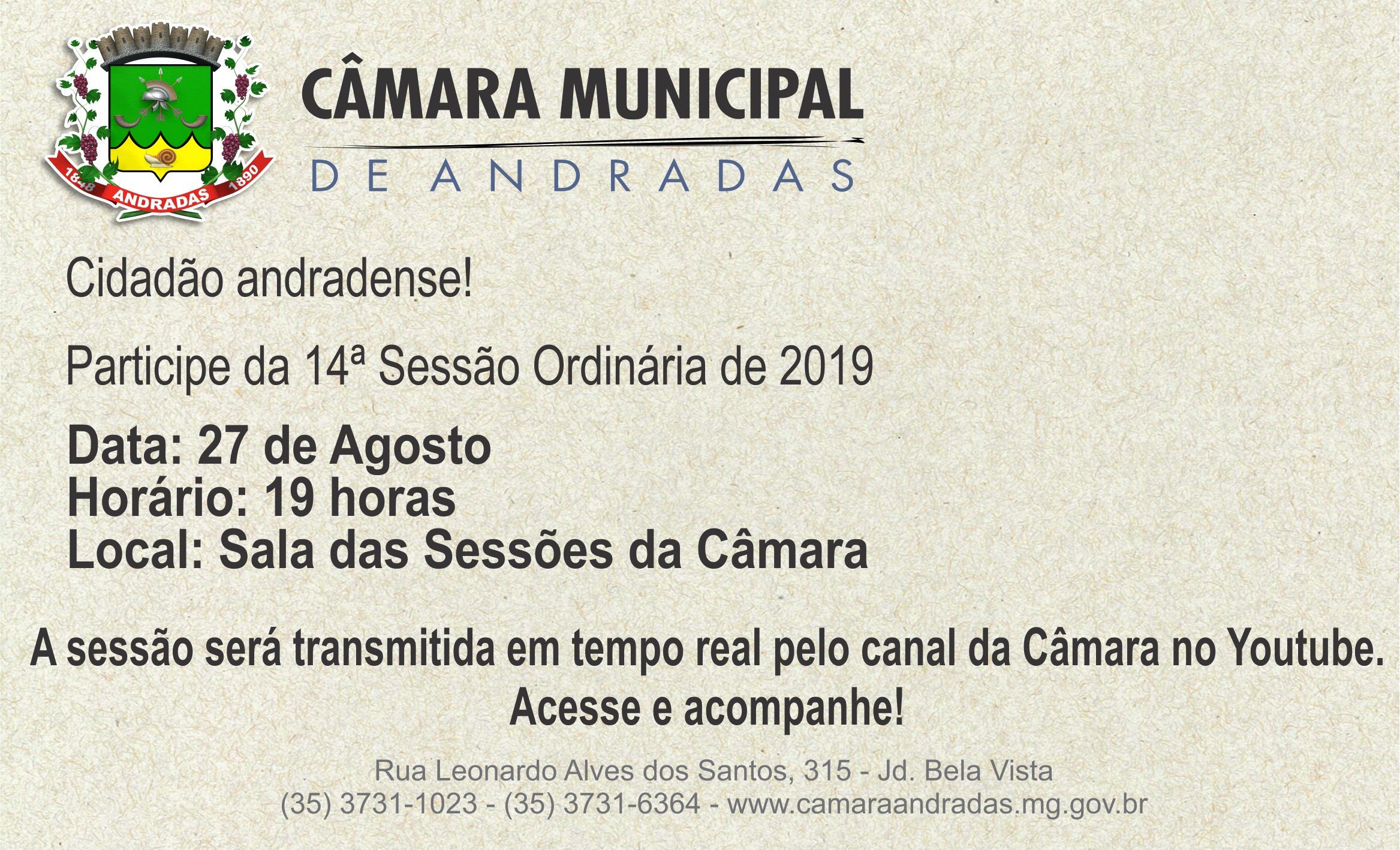 Pauta da 14ª Sessão Ordinária de 27 de agosto de 2019