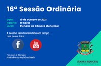 PAUTA DA 16.ª SESSÃO ORDINÁRIA - 19 DE OUTUBRO DE 2021