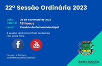 Pauta da 22ª Sessão Ordinária de 28 de novembro de 2023