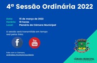 Pauta da 4ª Sessão Ordinária de 15 de março de 2022