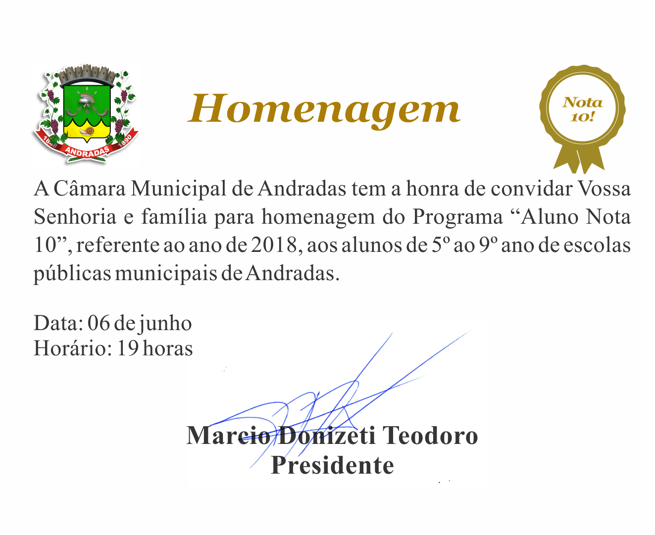 Sessão Solene - Aluno Nota 10