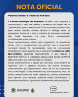 NOTA PÚBLICA DA CÂMARA MUNICIPAL DE ANDRADAS