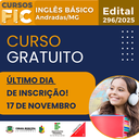 ÚLTIMO DIA PARA SE INSCREVER NO CURSO GRATUITO DE INGLÊS
