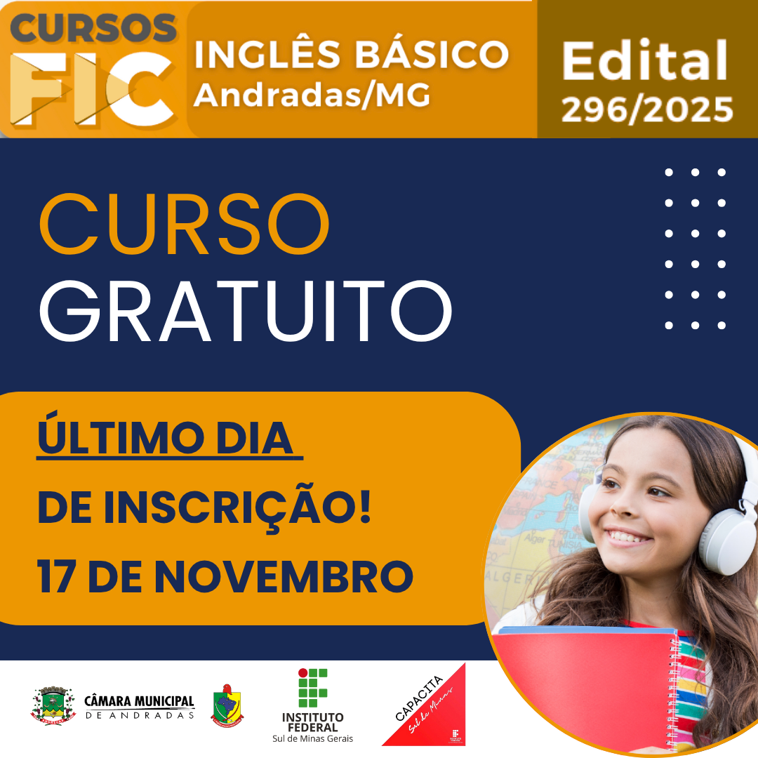 ÚLTIMO DIA PARA SE INSCREVER NO CURSO GRATUITO DE INGLÊS